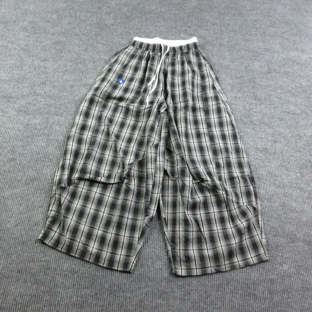 Aelfric Eden Pants Mens S Black Plaid Rayon Wide Relaxed Elastic 26x27* NWT